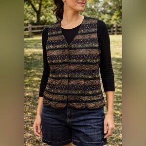 Paul Harris Design Vest Women Small Boho Tapestry Embroidered Button